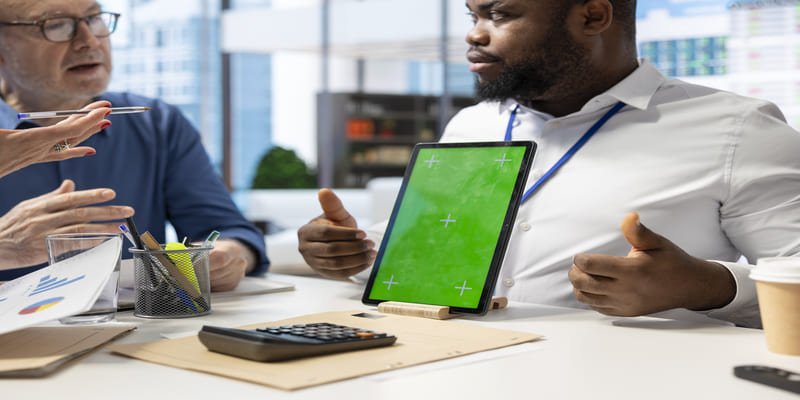 Um homem em um ambiente urbano usando um smartphone para um escaneamento facial com a tecnologia de Inteligência Artificial, com elementos gráficos de identificação e dados pessoais na tela.